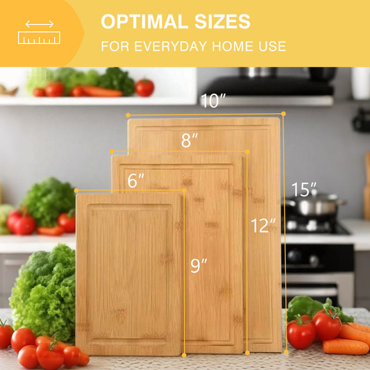 CRAFT WOOD Bamboo Cutting Board Gift Set – 3-Piece Reversible Wooden Boards with Deep Juice Groove & Handles – Premium Charcuterie & Butcher Blocks for Kitchen