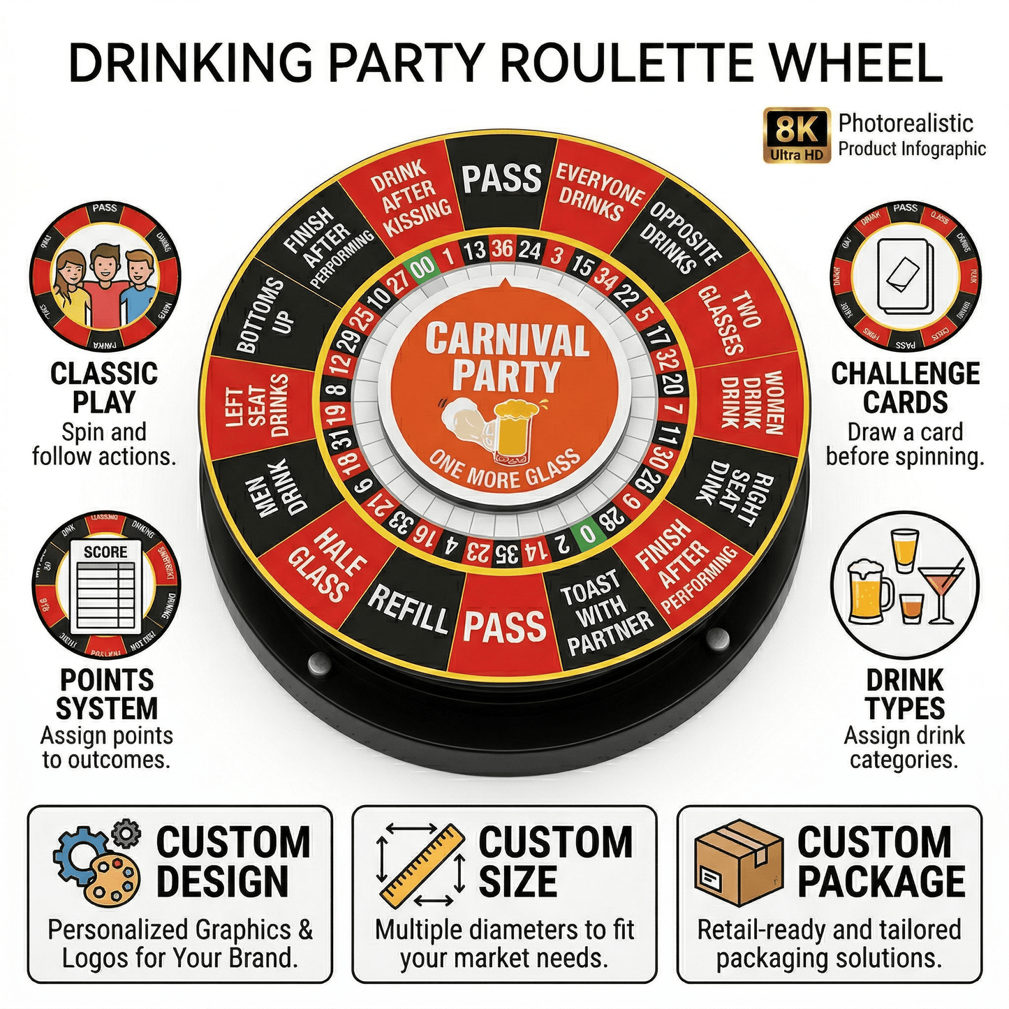 Custom Logo Drinking Party Electric Roulette Wheel Fun Adult Bar Drinking Spin Game Wheel for Bachelor Birthday Party Supplies