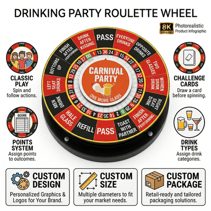 Custom Logo Drinking Party Electric Roulette Wheel Fun Adult Bar Drinking Spin Game Wheel for Bachelor Birthday Party Supplies