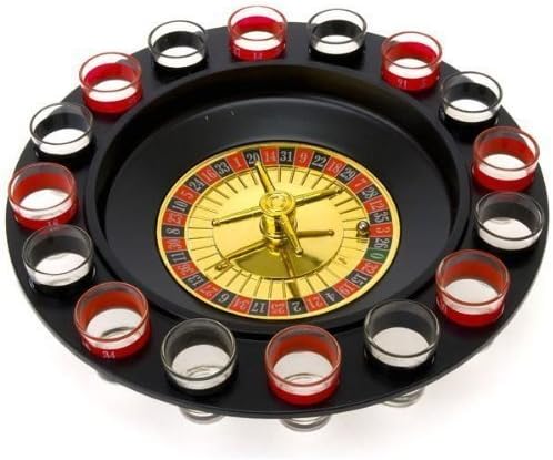 Shot Glass Roulette Drinking Game – 16-Piece Red/Black Set with 2 Metal Balls, Fun Adult Party Game for White Elephant, Game Nights, and Gifts