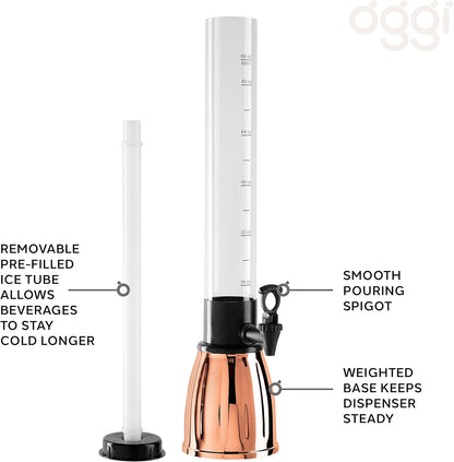 Beer Tower 3L/100oz - Beverage Dispenser with Spigot & Ice Tube, Margarita Tower, Mimosa Tower, Perfect Drink Dispensers for Parties, Drink Tower, Holds 6 Pints of Beer - Copper