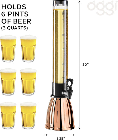 Beer Tower 3L/100oz - Beverage Dispenser with Spigot & Ice Tube, Margarita Tower, Mimosa Tower, Perfect Drink Dispensers for Parties, Drink Tower, Holds 6 Pints of Beer - Copper