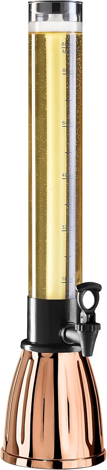 Beer Tower 3L/100oz - Beverage Dispenser with Spigot & Ice Tube, Margarita Tower, Mimosa Tower, Perfect Drink Dispensers for Parties, Drink Tower, Holds 6 Pints of Beer - Copper