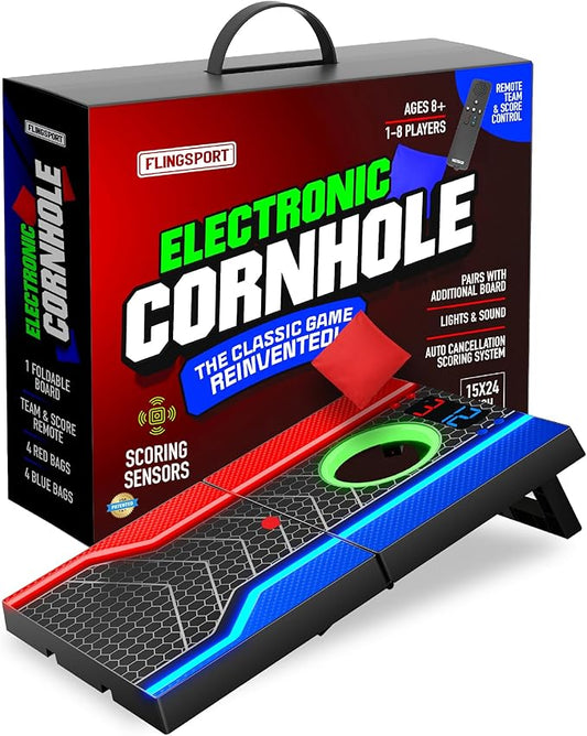 Electronic Cornhole Board Set, Auto Scoring, Incl 1 Corn Hole Board 1 Remote & 8 Bean Bags, Outdoor & Camping Games Gift Ideas, Birthday Gifts for Kids, Teens, Adults, Boys, Girls Ages 8-12+ Years Old