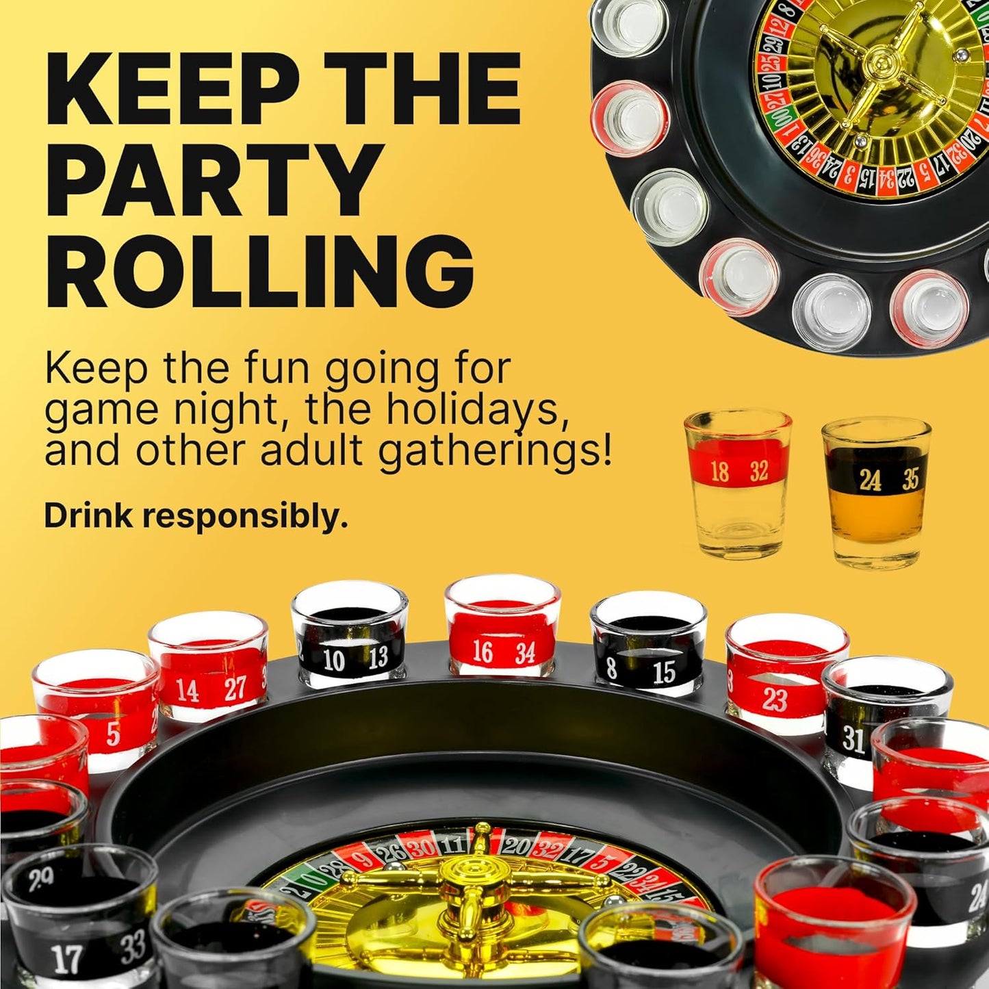 Shot Glass Roulette Drinking Game – 16-Piece Red/Black Set with 2 Metal Balls, Fun Adult Party Game for White Elephant, Game Nights, and Gifts