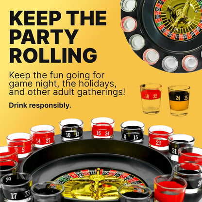 Shot Glass Roulette Drinking Game – 16-Piece Red/Black Set with 2 Metal Balls, Fun Adult Party Game for White Elephant, Game Nights, and Gifts