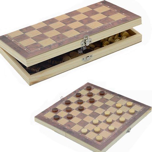 3 in 1 Wood Chess Board Checkers Backgammon Box Fold Chess