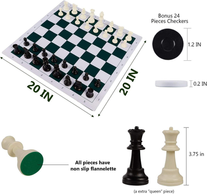 20" Portable Chess Checkers Backgammon Board Game Sets, 3-in-1 for Travel Board Games for Kids Adults, Folding Roll up Chess