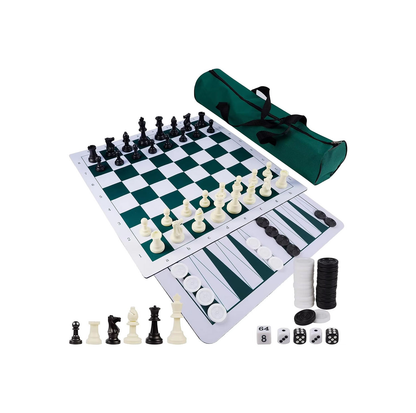 20" Portable Chess Checkers Backgammon Board Game Sets, 3-in-1 for Travel Board Games for Kids Adults, Folding Roll up Chess
